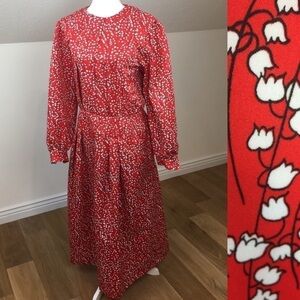 Vintage Red Floral Cottagecore Dress Size 10